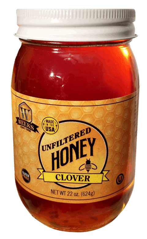 All-Natural Pure Raw Clover Honey - Sweet, Light, & Nutrient-Rich, No Additives, Sourced from American West Clover Fields Honey from Weeks Honey Farm, Inc. http://www.WeeksHoneyFarm.com