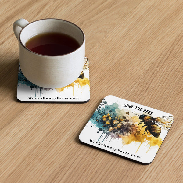 Weeks 'Save The Bees Watercolor' Cork-back coaster - Apparel & Accessories - Only $6.50! Order now at Weeks Honey Farm