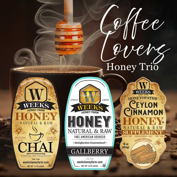 Coffee Lovers Honey Trio Bundle | Chai, Cinnamon & Gallberry – Weeks Honey Farm