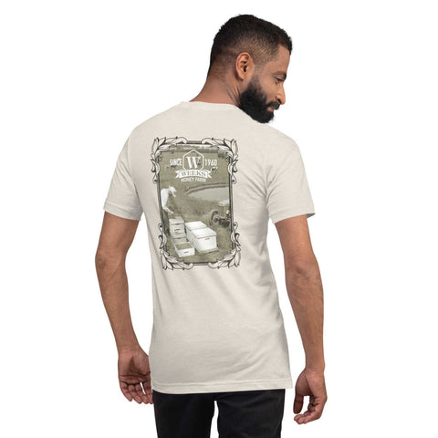 A Farmer and His Bees, 1960 Soft Fit Unisex t-shirt Apparel & Accessories from Weeks Honey Farm http://www.WeeksHoneyFarm.com
