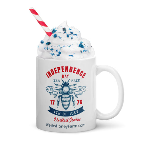 Bee Free Independence Day White Mug Mug from Weeks Honey Farm, Inc. http://www.WeeksHoneyFarm.com