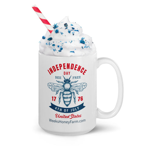 Bee Free Independence Day White Mug Mug from Weeks Honey Farm, Inc. http://www.WeeksHoneyFarm.com