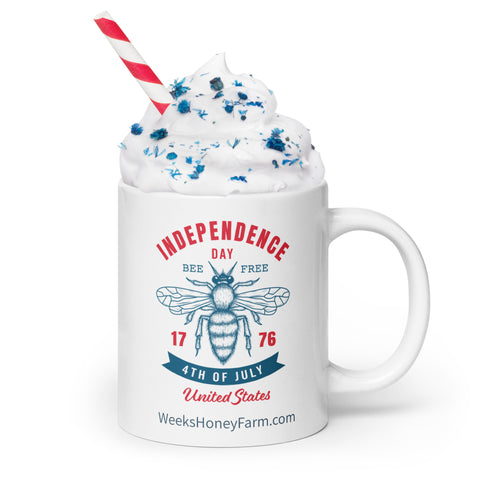 Bee Free Independence Day White Mug Mug from Weeks Honey Farm, Inc. http://www.WeeksHoneyFarm.com