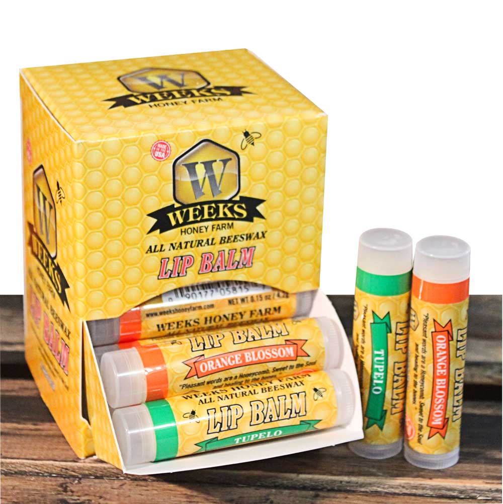 Orange Blossom/Tupelo All Natural Beeswax Lip Balm; 24 Count Dispenser