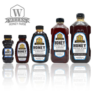 Buckwheat Honey from Weeks Honey Farm. This robust honey will satisfy cravings for molasses, or cane syrup. Buckwheat honey has a bold complex flavor that is rich in coffee, and adds sweetness to BBQ sauces or buttery waffles! All-natural raw honey has all the associated health benefits great American honey is known for. Harvested from North and South Dakota, USA. No additives or fillers.