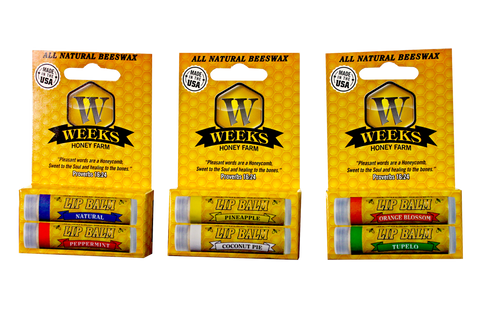 Weeks All Natural Beeswax Lip Balms; Singles, Twin Packs, Case - Lip Balm - Only $1.99! Order now at Weeks Honey Farm Fast shipping and excellent customer service.