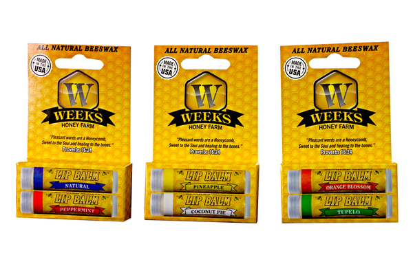 3 Packs; All Natural Beeswax Lip Balms; 6 balms total - Lip Balm - Only $11.99! Order now at Weeks Honey Farm