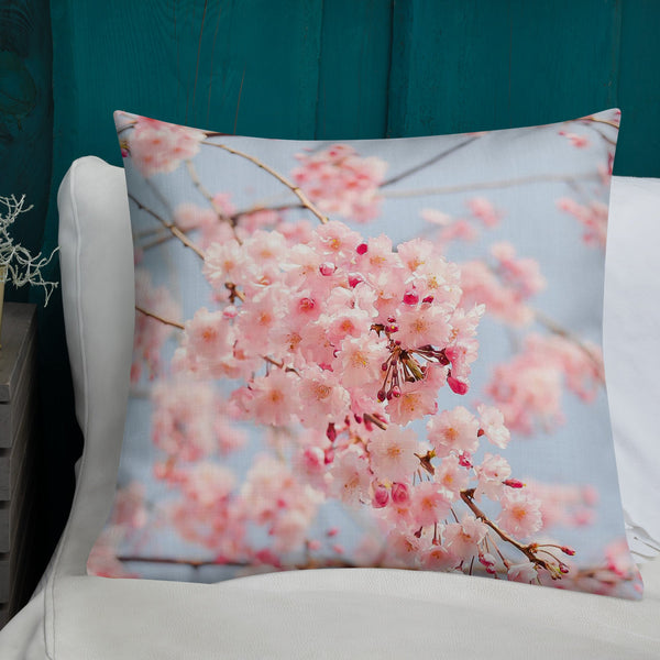 Sweet Cherry Blossoms with Tartan | Premium Pillow - Premium Home & Garden from Weeks Naturals | Weeks Honey Farm - Just $25.00! Shop now at Weeks Naturals | Weeks Honey Farm